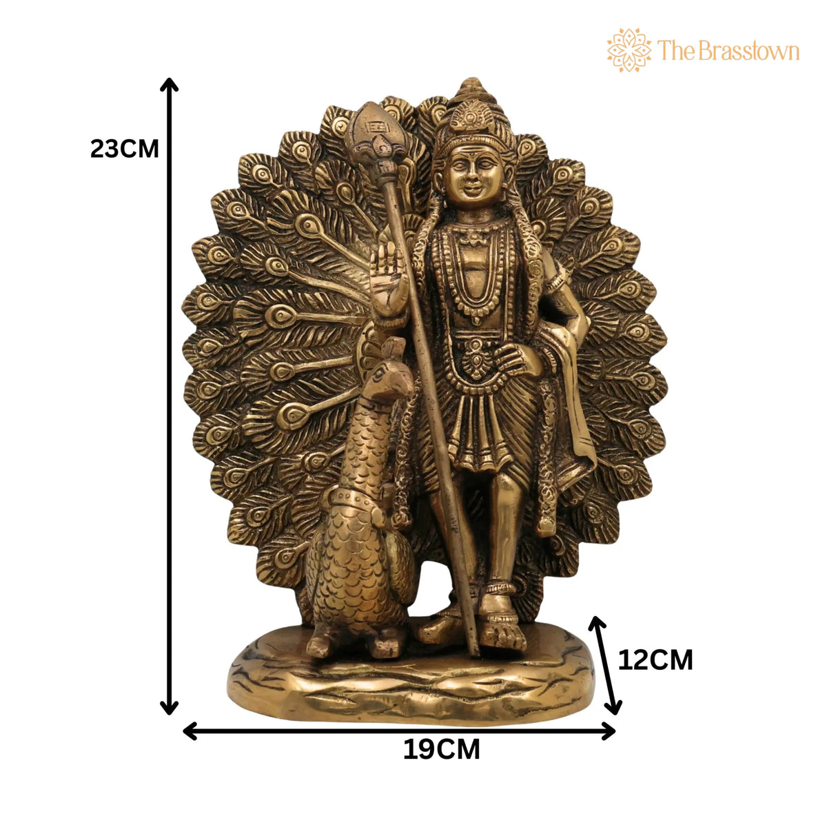 Handcrafted Brass Murugan with Peacock Idol for Puja, Home Mandir &amp; Décor 9 Inch 5