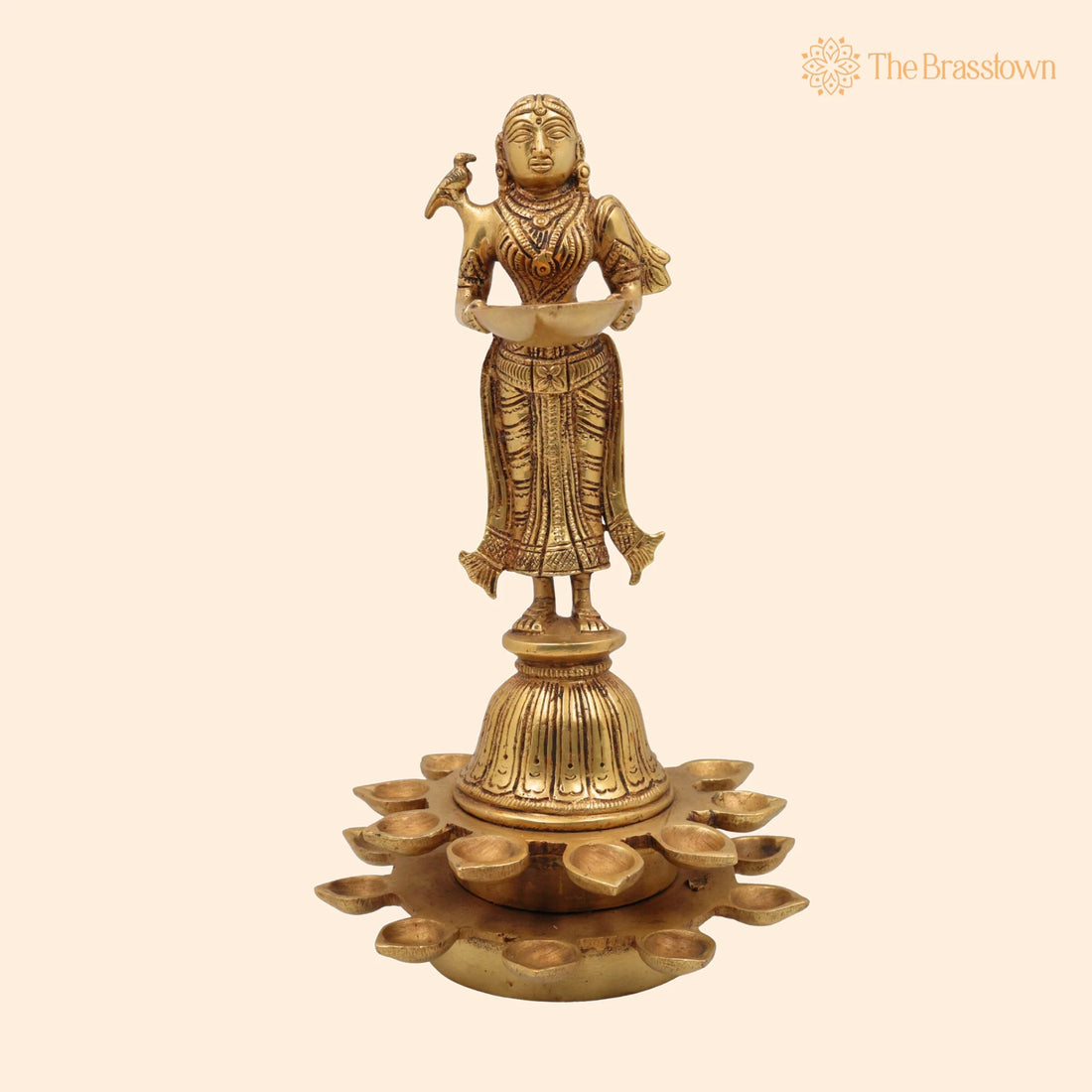 Brass Diya Lady Deepalakshmi – Handcrafted Deepa Lakshmi Idol, Kuthu Vilakku Lakshmi Statue, Pital Deepam Devi Murti 11 Inch 1