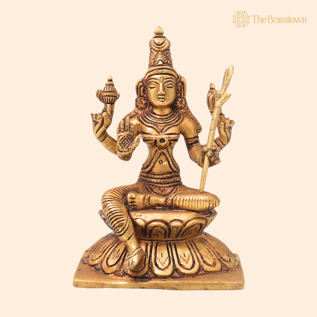 Brass Rajarajeshwari Idol – Handcrafted Kamakshi Shodashi Devi Statue for Puja &amp; Home Décor 5.5 Inch 1