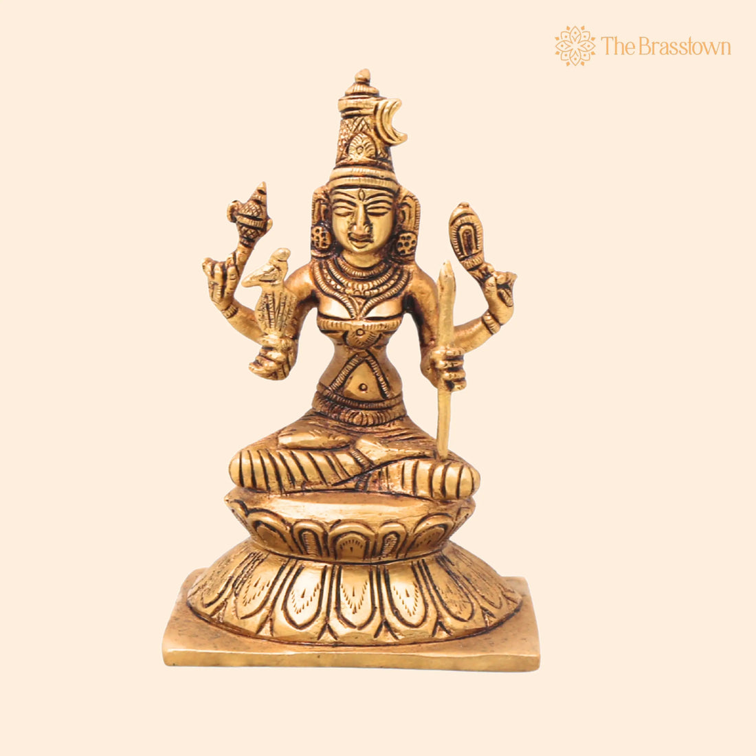 Brass Kamakshi Idol Kanchi Kamakshi Amman Statue – Handcrafted Lalitha Tripura Sundari Rajarajeshwari Pital Moorti 6 Inch 1