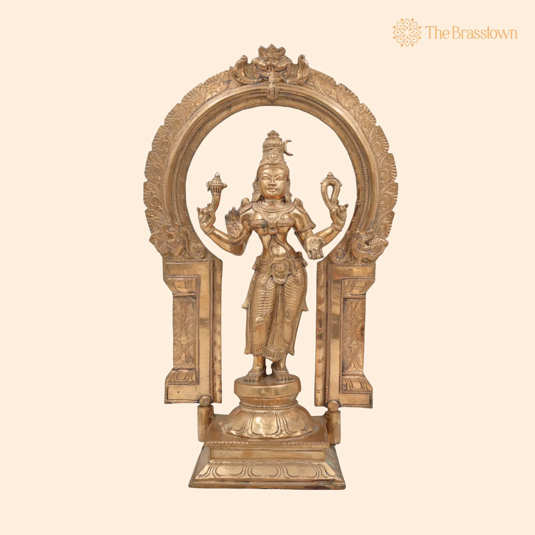 Handcrafted Bronze Bhuvaneshwari Idol – Panchaloha Adi Shakti Murti of Rajarajeshwari, Tripura Sundari, Lalita Devi 17.5 Inch 1