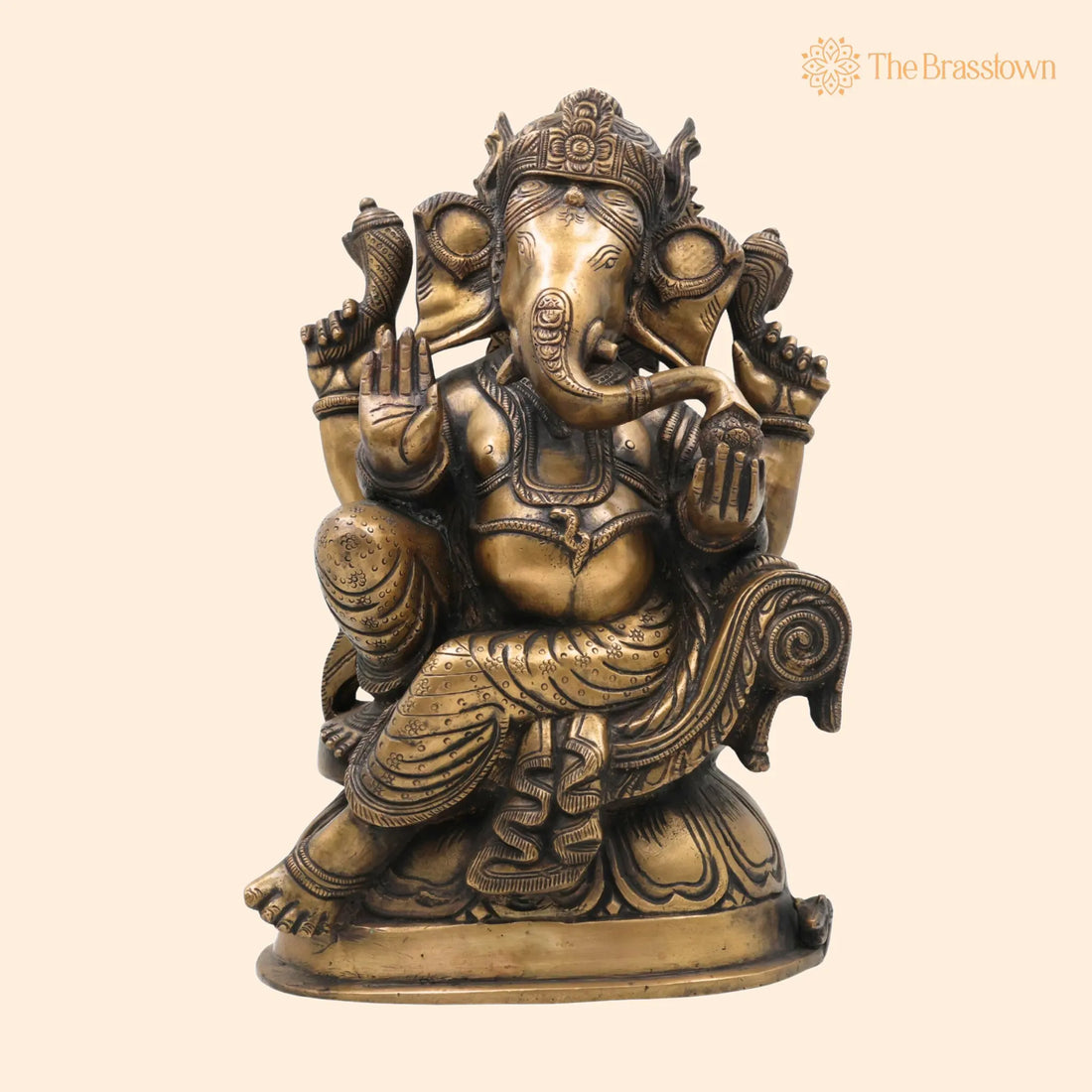 Handcrafted Brass Ganesha Ganpati Idol – Vinayaka Siddhivinayak Vighnaharta Murti for Pooja Room, Temple, Home Décor &amp; Gifting 13.5 Inch 1