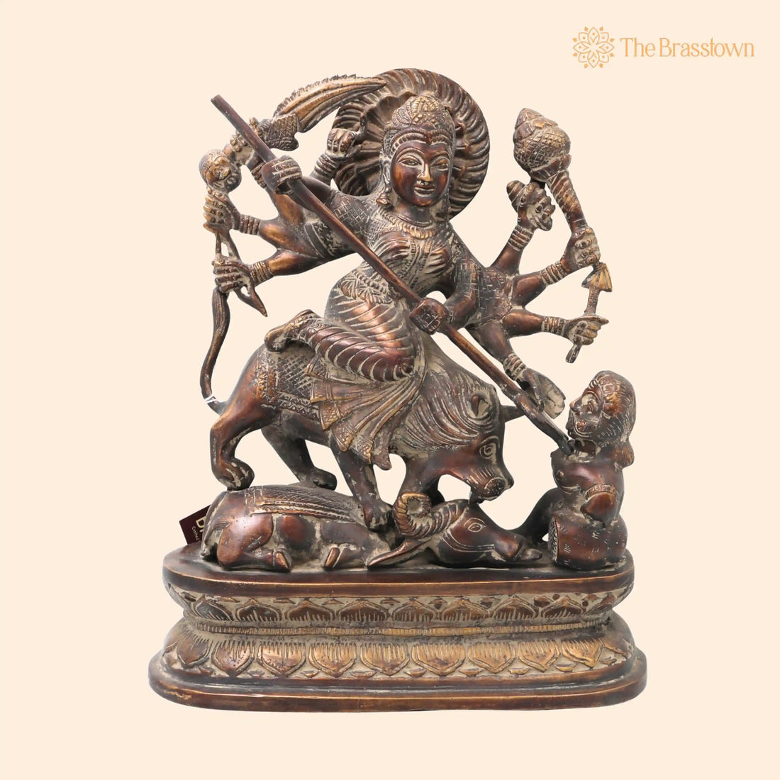 Brass Durga Idol – Handcrafted Mahishasura Mardini Shakti Moorthi, Maa Durga Murti for Home Temple, Navratri &amp; Pooja Décor 13 Inch 1