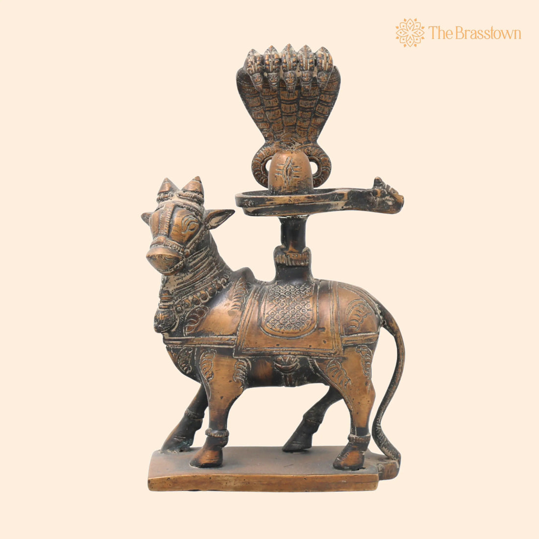 Handcrafted Brass Nandhi Shiva Lingam Idol – Shivling with Yoni Base, Panchaloha Shivalingam for Puja, Home Mandir &amp; Décor 8 Inch 1