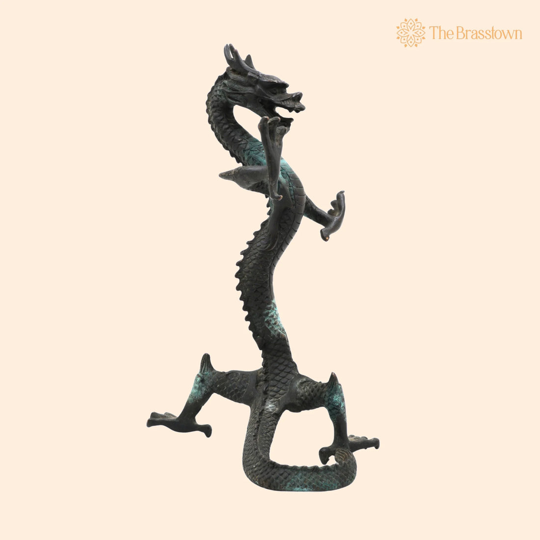 Brass Dragon Idol – Handcrafted Naga, Sarpa, Naag, Shesha, Vasuki, Airavata Mythical Serpent Figurine for Home &amp; Temple Décor 9.5 Inch 1