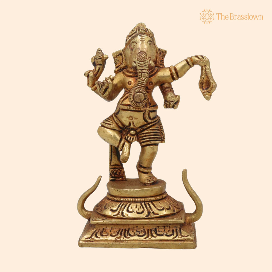 Handcrafted Brass Ganpati Ganesh Idol – Vinayaka Pital Murti for Home Temple Office Décor, Vighnaharta Gajanana Statue 5 Inch 1