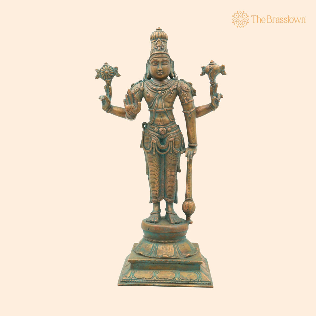 Handmade Bronze Vishnu Idol – Panchaloha Narayana for Puja, Home Mandir &amp; Décor 13 Inch 1