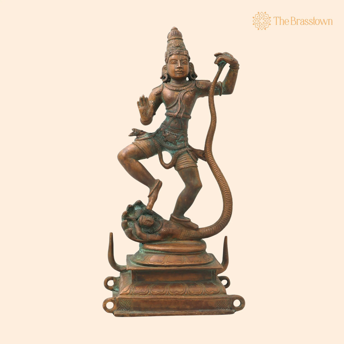 Bronze Krishna on Kaliya Nag Idol – Handcrafted Panchaloha Gopal Murti, nag Krishna Vigaraham for Pooja, Home Décor, Temple Sculpture 13.5 Inch 1