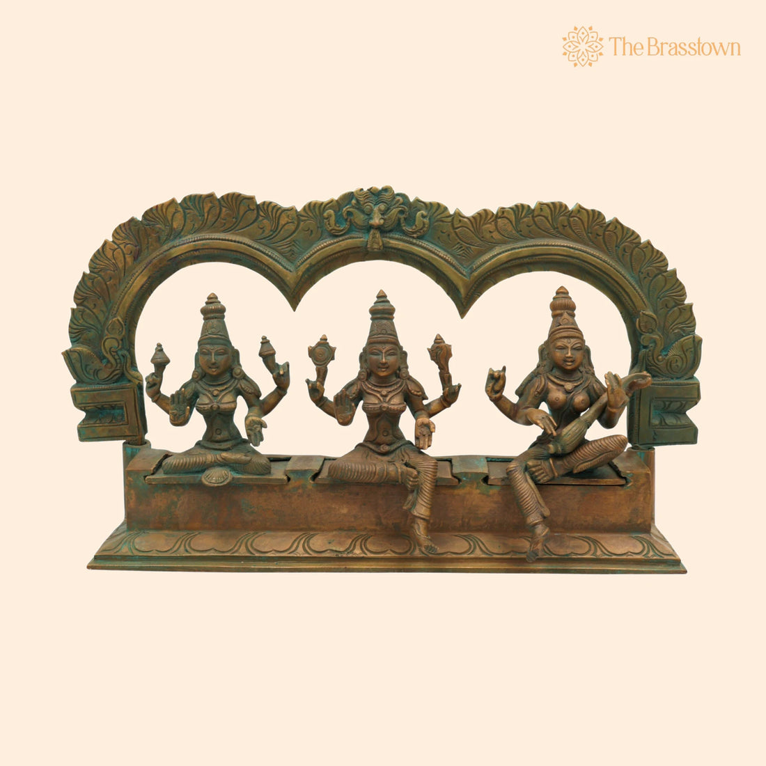 Handcrafted Panchaloha Bronze Lakshmi Mahalakshmi Parvati Gauri Saraswati – Sharada Idol Set with Prabhavali 7.5 Inch 1