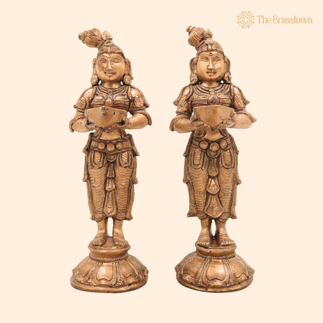 Handcrafted Bronze Panchaloha Deepalakshmi Deepam Lady Idol Set – Vilakku Lakshmi, Jyoti Lakshmi, Chola Art Temple Décor 7.5 Inch 1