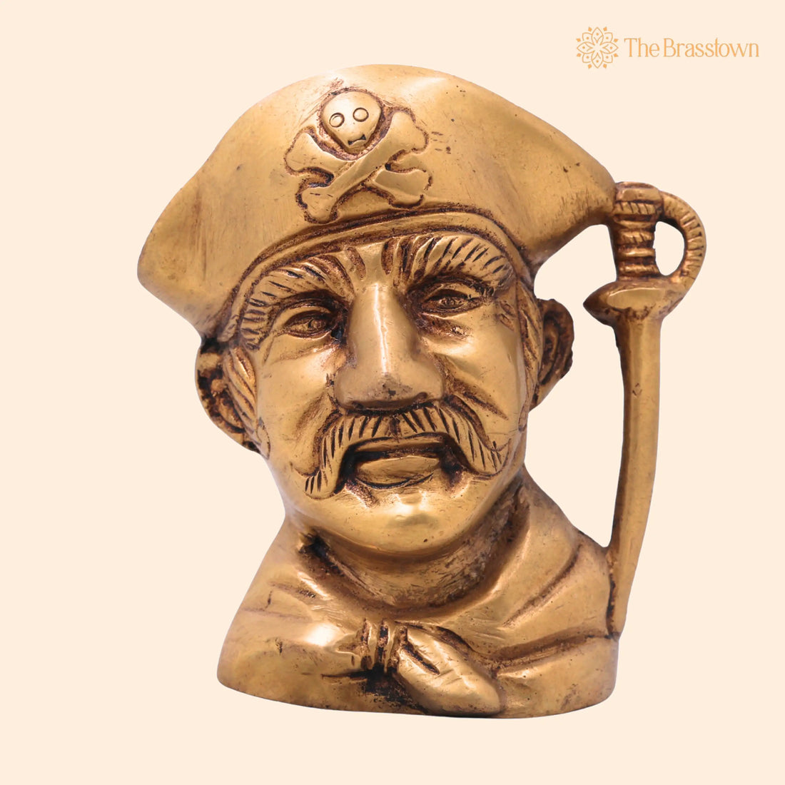 Brass Face Shaped Pen Holder – Peetal Murti Desk Organizer, Pital Moorti Pen Stand, Handcrafted Velli Pittal Office Décor 4 Inch 1