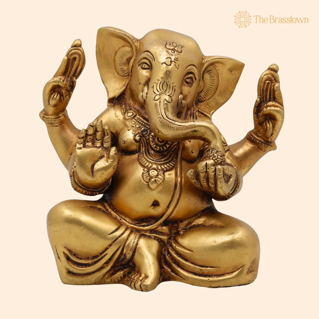 Handcrafted Brass Ganesha Idol – Vinayaka Ganpati Murti, Peetal Ganapati Statue for Home Temple Pooja Décor 6.5 Inch 1