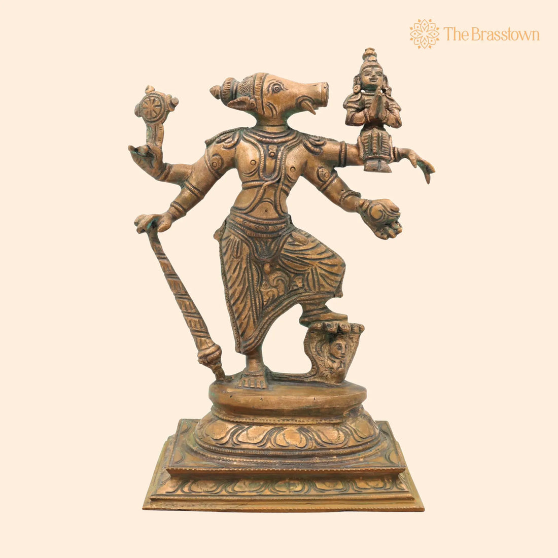 Handcrafted Bronze Panchaloha Varaha Swamy with Bhudevi Idol for Puja, Home Mandir &amp; Décor 9 Inch 1