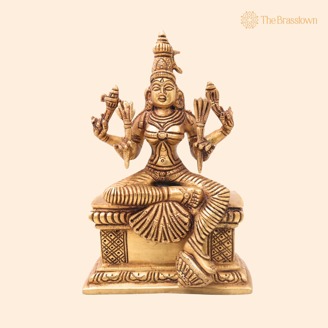 Brass RajaRajeshwari Idol – Handcrafted Tripura Sundari Murti, Lalita Shodashi Kamakshi Sculpture, Hindu Goddess Pooja Idol 8 Inch 1