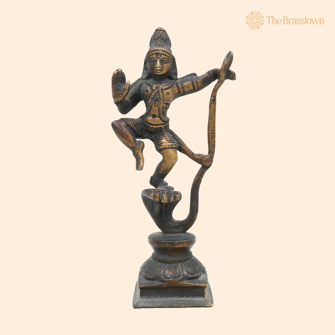 Brass Lord Krishna Kaliya Mardan Idol – Handcrafted Brass Krishna Murti, Gopal Vigraha, Balakrishna Statue for Puja, Home Mandir &amp; Décor 6 Inch 1