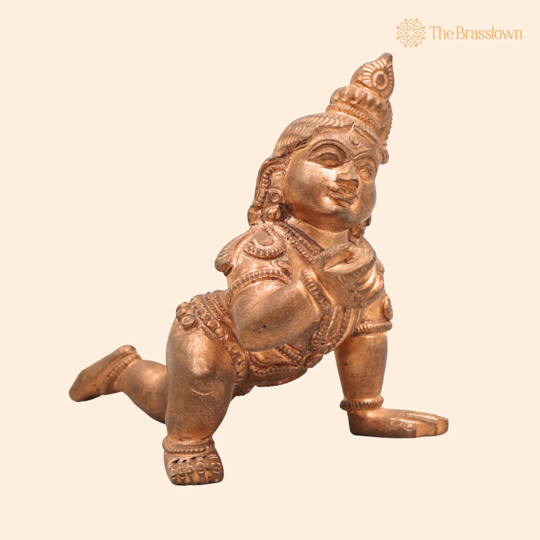 Handcrafted Bronze Laddu Gopal Idol – Panchaloha Bal Krishna Murti, Natkhat Kanha Ji Makhan Chor Sculpture for Puja, Home Mandir &amp; Décor 3.5 Inch 1