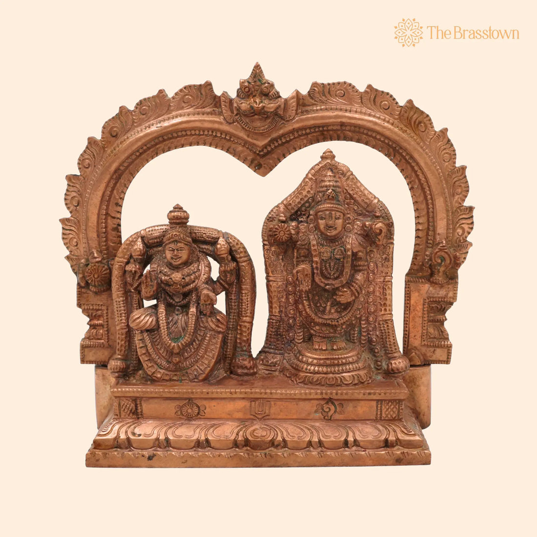Bronze Sri Venkateswara Balaji with Padmavathi Idol – Handcrafted panchaloha Murti with Prabhavali &amp; Peetam for Puja, Home Mandir &amp; Décor 6.5 Inch 1