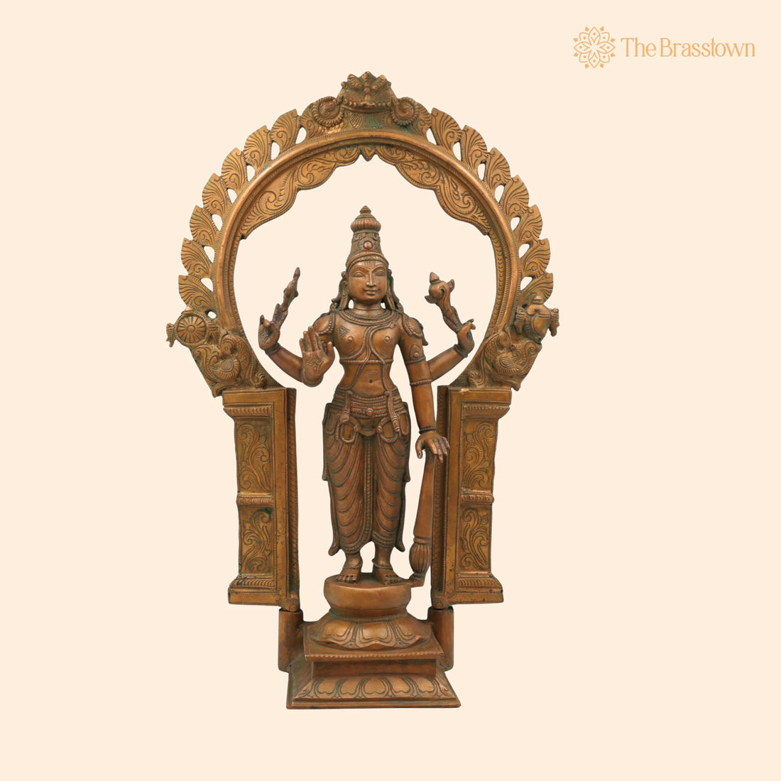 Handcrafted Bronze Vishnu Idol with Prabhavali – Authentic Panchaloha Narayana Statue for Puja, Home Mandir &amp; Décor 20 Inch 1