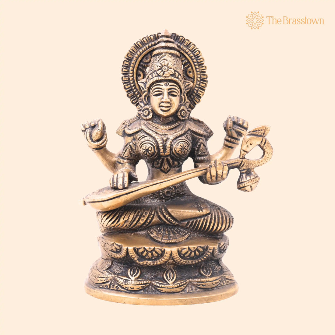 Brass Goddess Saraswati Idol – Handcrafted Sarasvati Murti, Saraswathi Vigraha For Puja And Home Décor 7 Inch 1