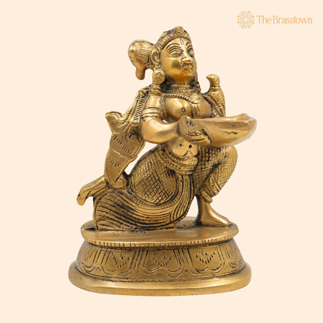 Brass Deepalakshmi Diya Lady Idol – Handcrafted Kuthu Vilakku Lakshmi, Pital Deepa Devi Murti for Aarti, Puja &amp; Home Mandir Décor 5 Inch 1