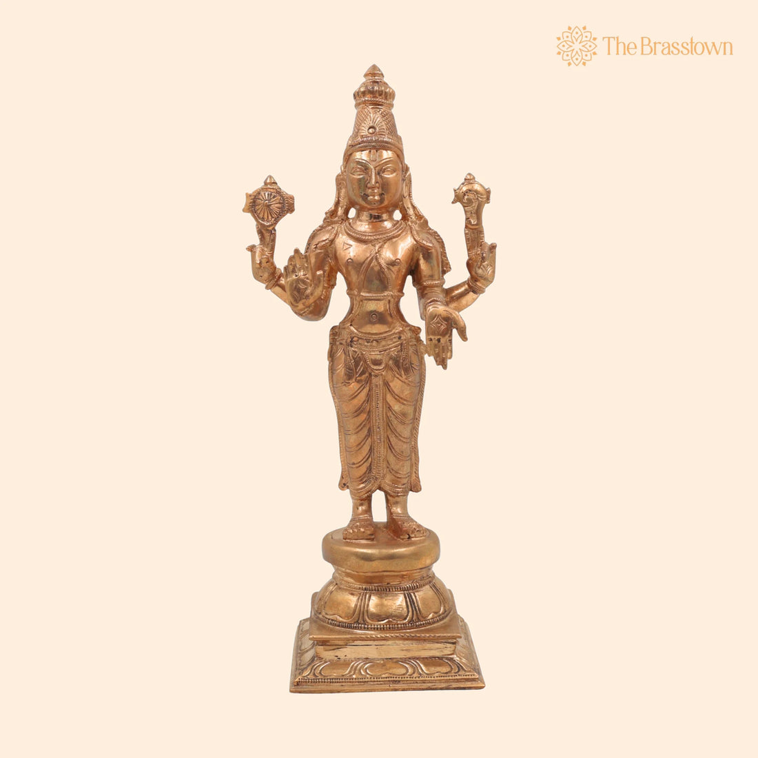 Handmade Bronze Vishnu Idol Panchaloha Statue – Narayana, Madhava, Traditional South Indian Temple Art 10 Inch 1