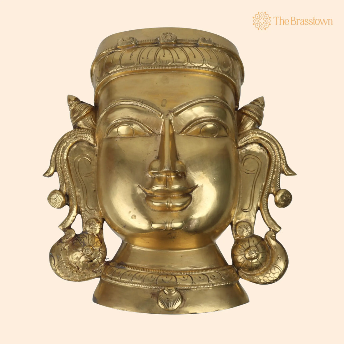 Handcrafted Bronze Panchaloha Sringar Face Idol for Shiva – Vishnu, Traditional South Indian Wax Casting, Antique Temple Murti 12.5 Inch 1