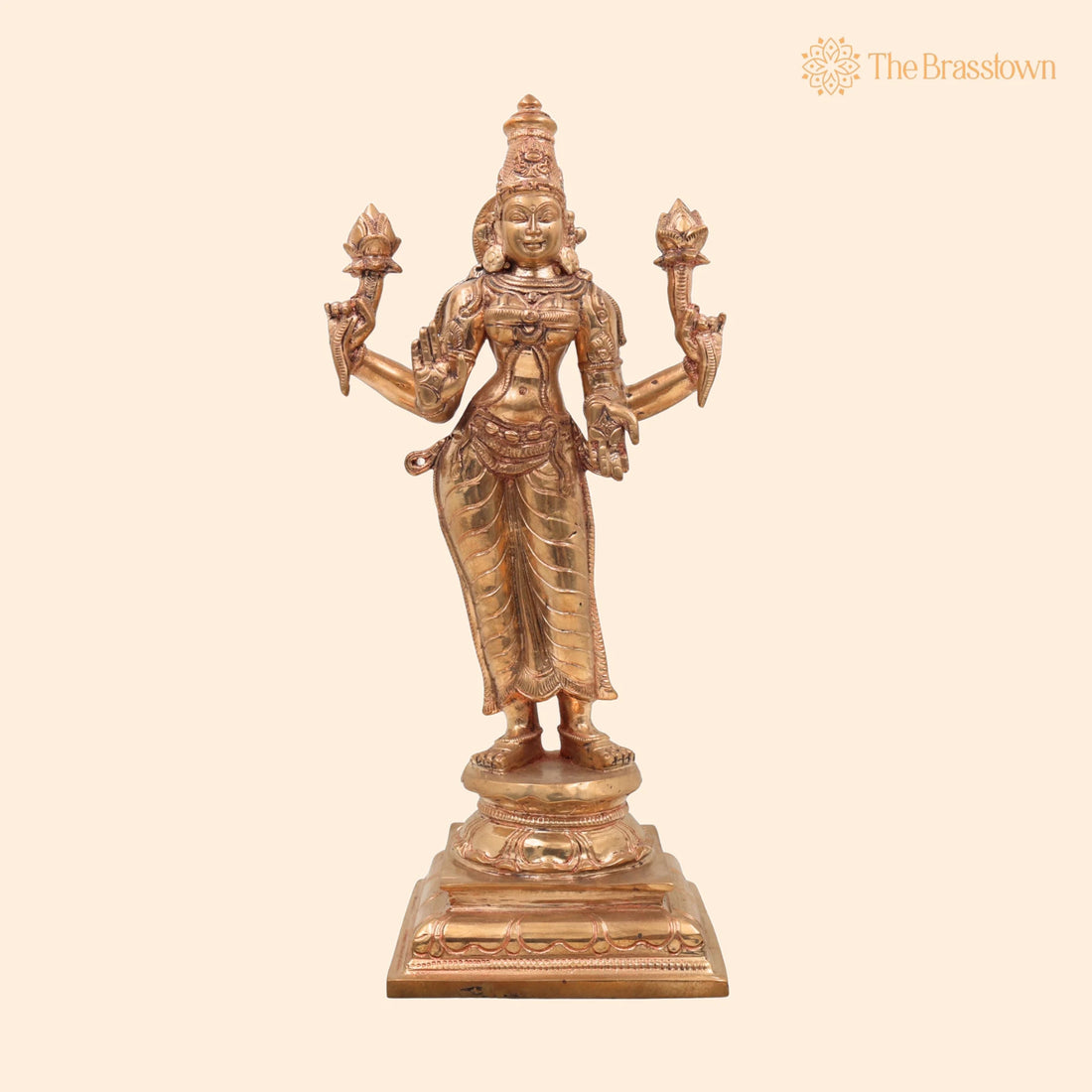 Handcrafted Panchaloha Mahalakshmi Idol in Bronze – Traditional Kamala Devi Lakshmi Murti for Home Temple, Vastu &amp; Diwali Pooja 12 Inch 1