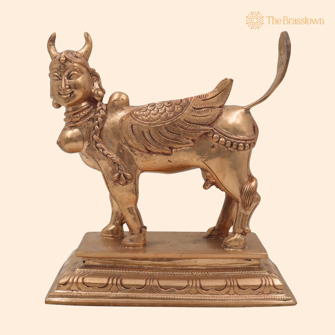 Handcrafted Bronze Kamadhenu Idol – Divine Panchaloha Kamadhenu Cow Sculpture for Puja, Home Mandir &amp; Décor 7 Inch 1