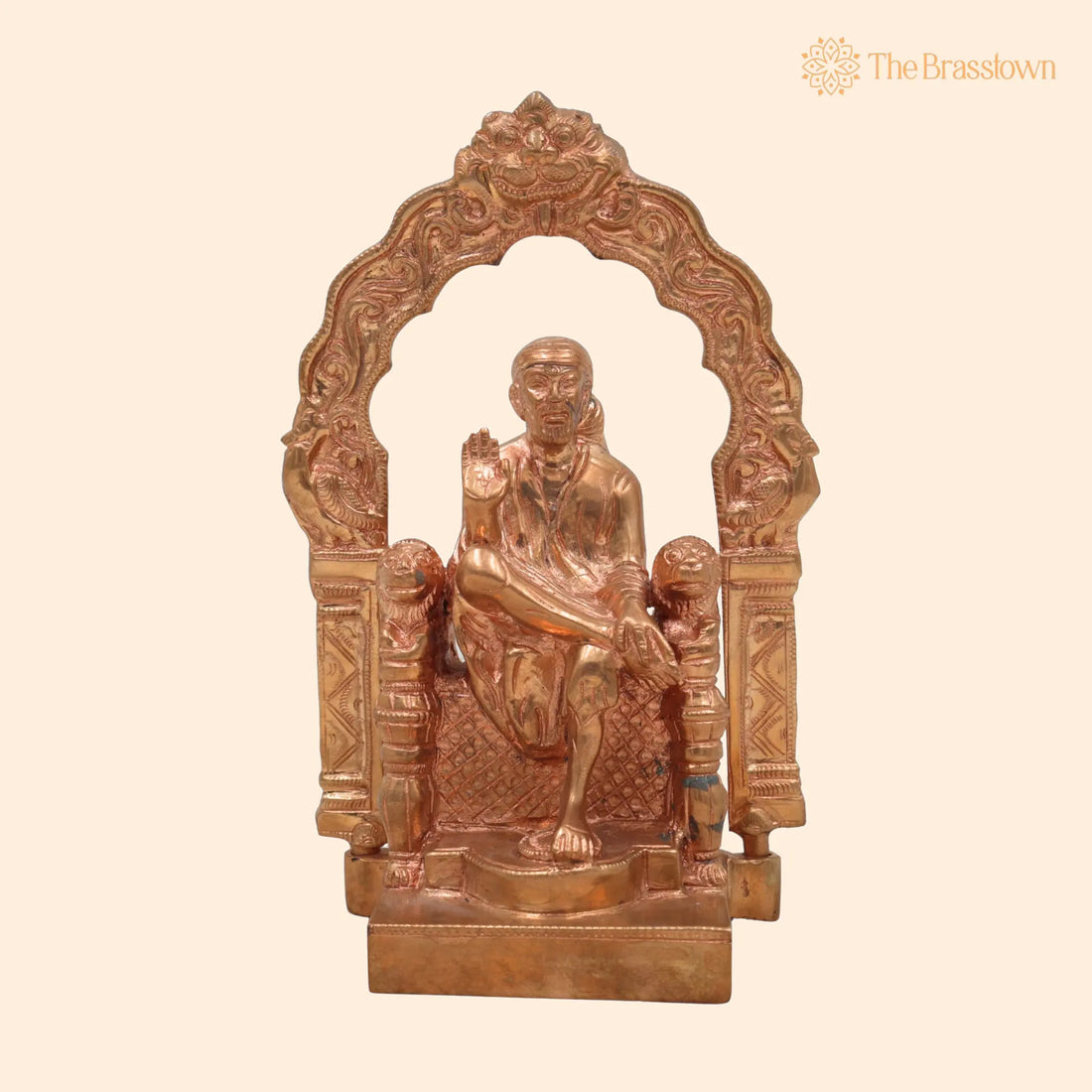 Handmade Bronze Sai Baba Idol with Prabhavali Peetam – Authentic Panchaloha Shirdi Sai Nath Statue for Home, Temple 7 Inch 1