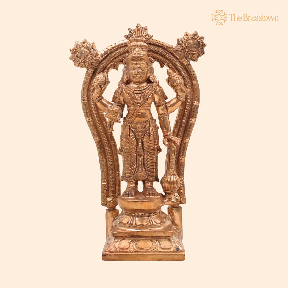 Handcrafted Bronze Vishnu Idol with Prabhavali – Authentic Panchaloha Alloy Vishnu Murti, Narayana Statue for Puja, Home Mandir &amp; Décor 7 Inch 1