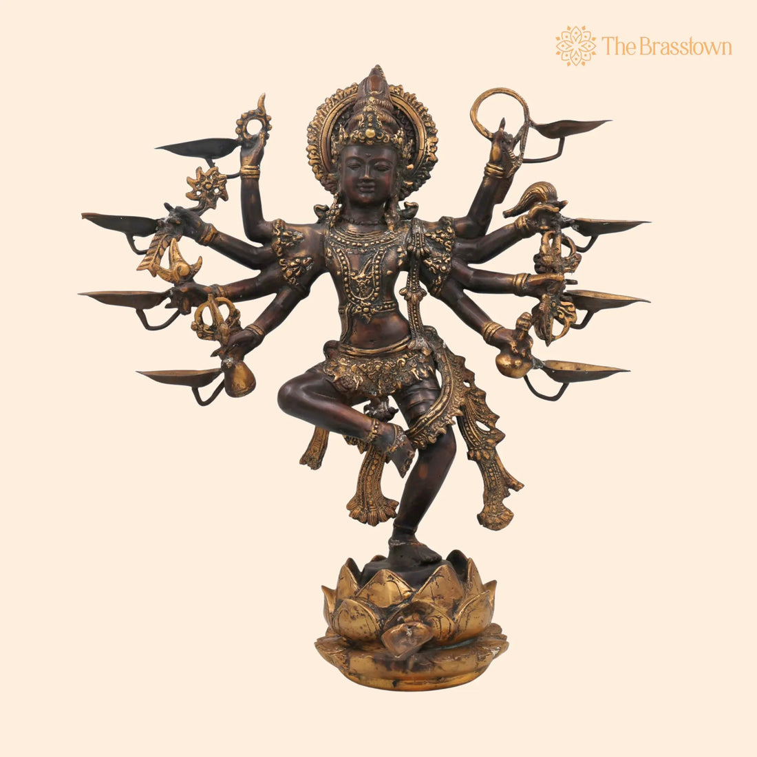 Brass Nataraja Ashtabhujadhari Shiva Idol – Handcrafted Dancing Shiva Statue, Cosmic Dance Nataraj Murti, Adalvallan Koothan Sabesan Murti 18.5 Inch 1