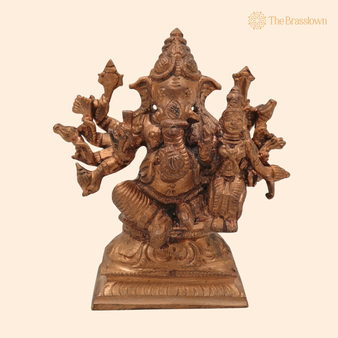 Bronze Handcrafted Siddhi Vinayak Idol – in Panchaloha Bronze Ganesha Ganapati Murti, Sametha Ganapati for Puja, Home Mandir &amp; Décor 3.5 Inch 1