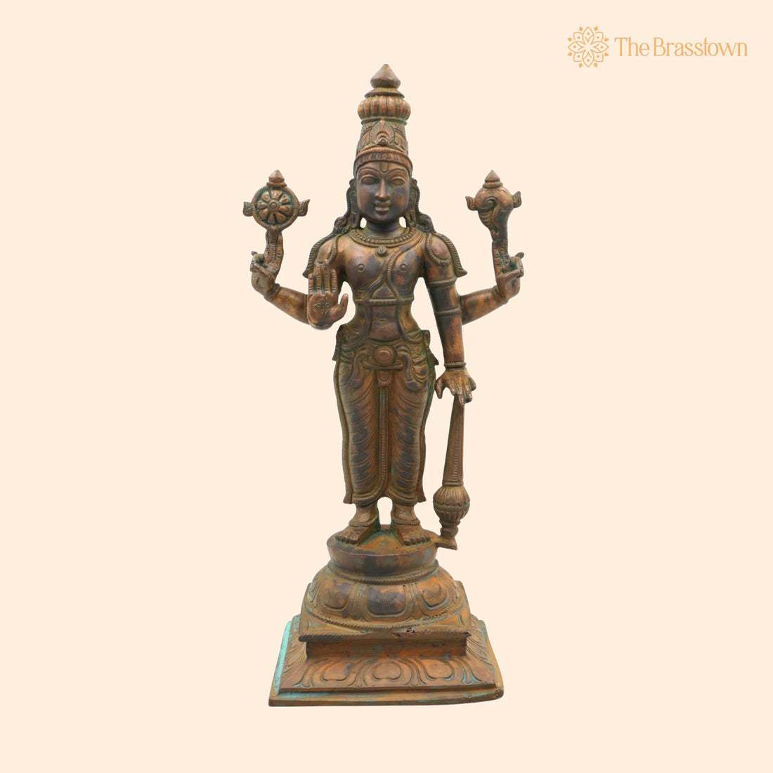 Handmade Panchaloha Bronze Vishnu Idol – Narayana, Madhava for Puja, Home Mandir &amp; Décor 12 Inch 1