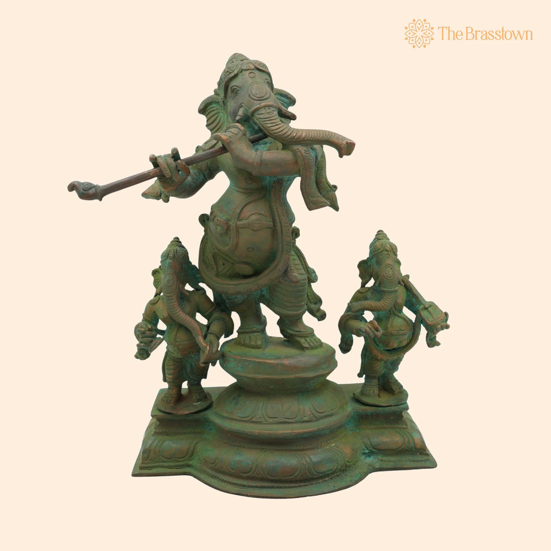 Bronze Musical Ganesha Idols – Handcrafted Ganesh Ki Murti, Panchaloha Ganpati Statue for Puja, Home Mandir &amp; Décor 10 Inch 1