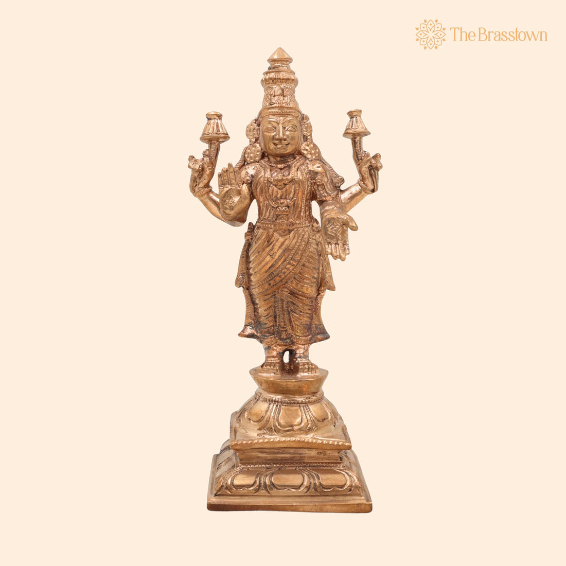 Handcrafted Bronze Mahalakshmi Idol – Panchaloha Lakshmi Murti, Laxmi Kamala Devi Sculpture for Pooja &amp; Décor 7 Inch 1