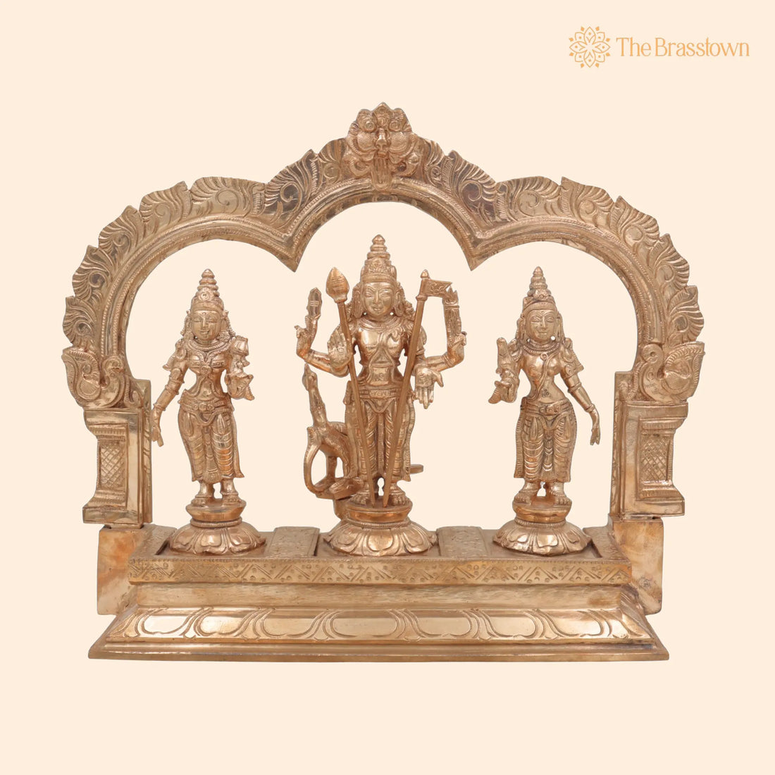 Handcrafted Panchaloha Murugan Idol with Valli and Devasena for Puja, Home Mandir &amp; Décor 11 Inch 1