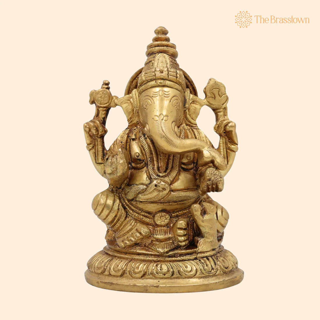Handcrafted Brass Ganesha Idol – Vinayaka Ganpati Murti for Pooja, Home &amp; Office Décor, Peetal Ekadanta Statue 5 Inch 1