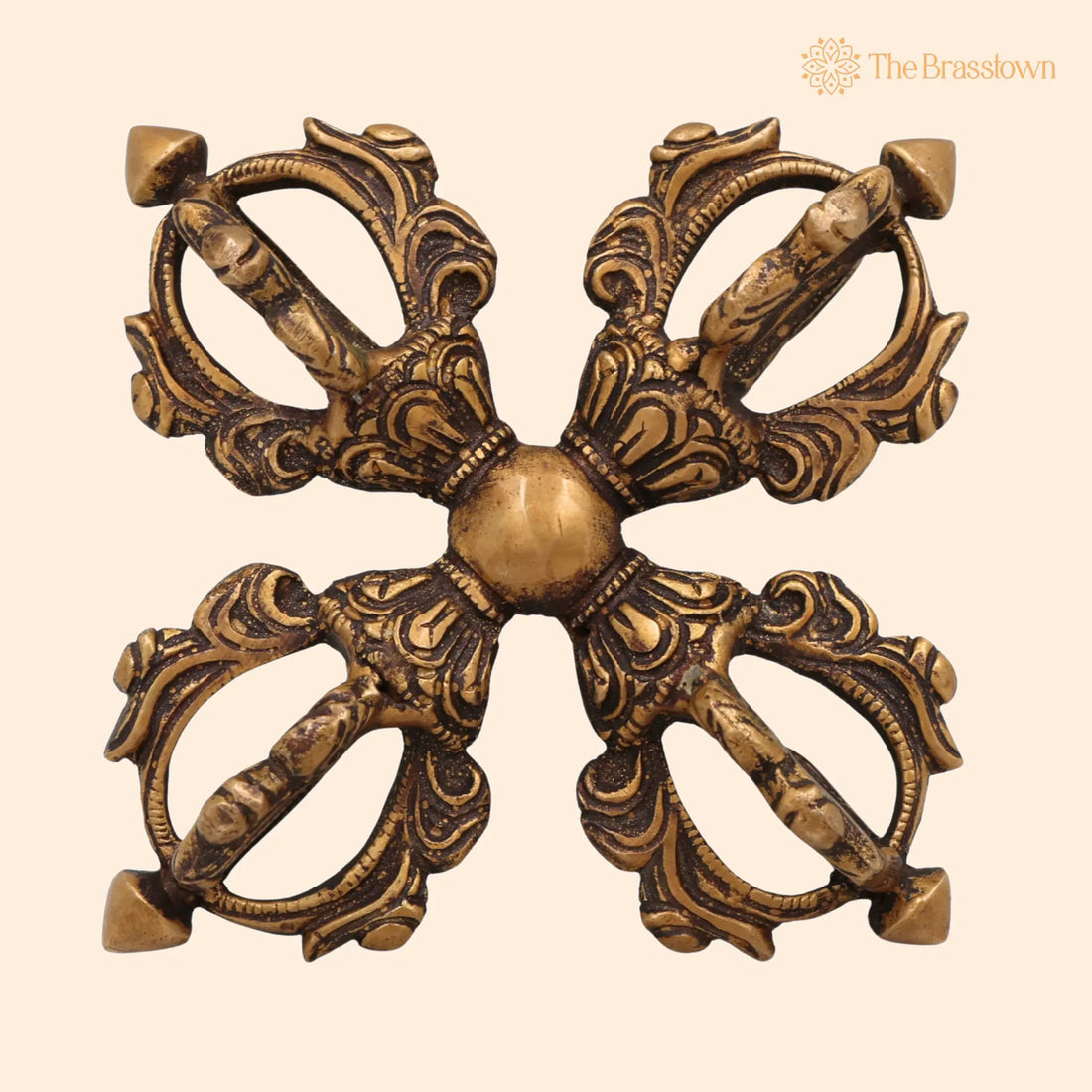 Handcrafted Brass Dorje Vajra Idol – Tibetan Thunderbolt, Holy Vajra Sculpture, Peetal Spiritual Murti for Home 4 Inch 1