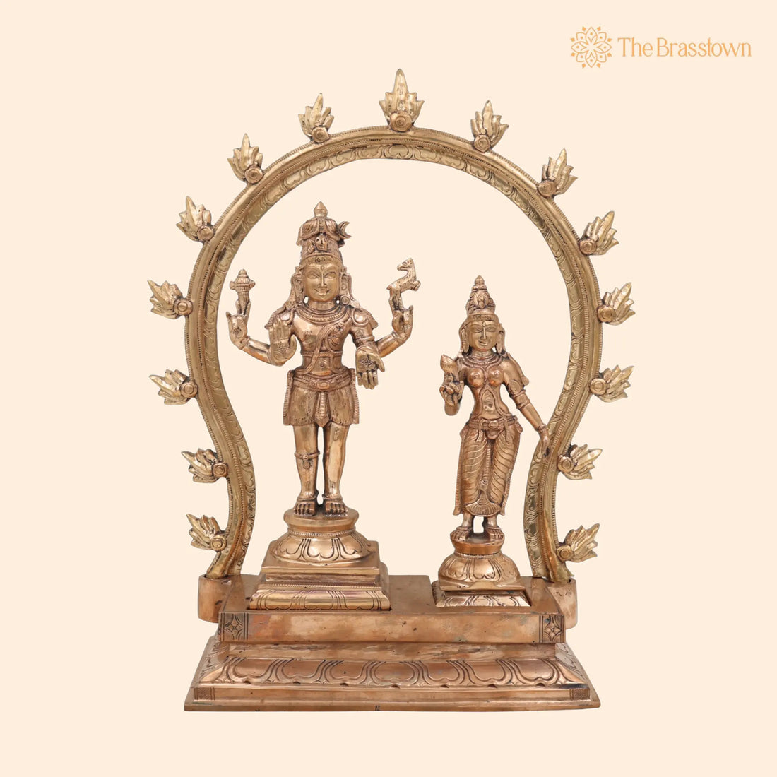 Panchaloha Bronze Shiva Parvathi Idol with Prabhavali Peetam – Handcrafted Traditional Murti for Puja, Home Mandir &amp; Décor 15 Inch 1