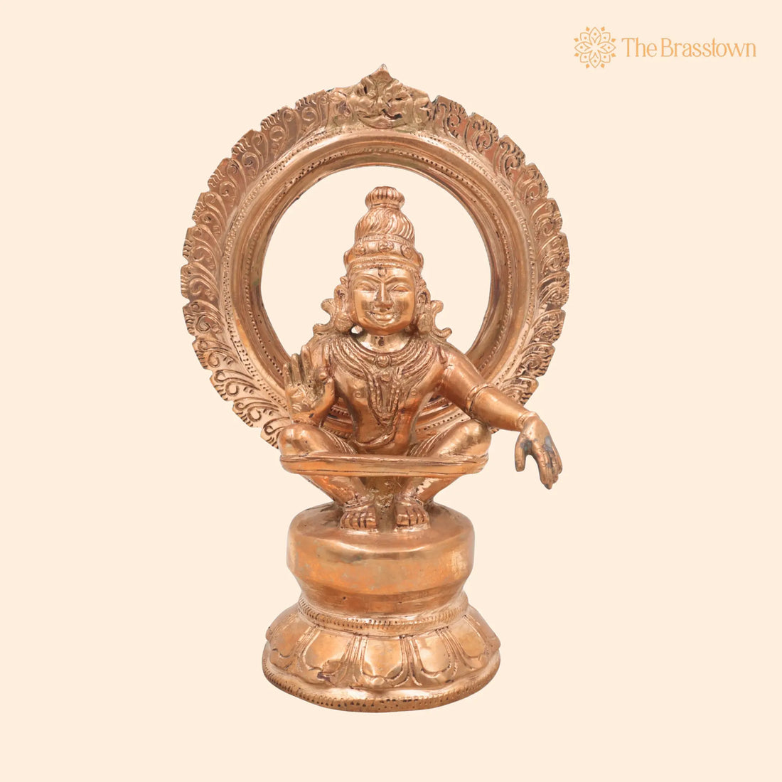 Handmade Panchaloha Ayyappa Swamy Idol with Prabhavali – Kanchu Dharma Shasta Murti for Home &amp; Temple Décor 8 Inch 1