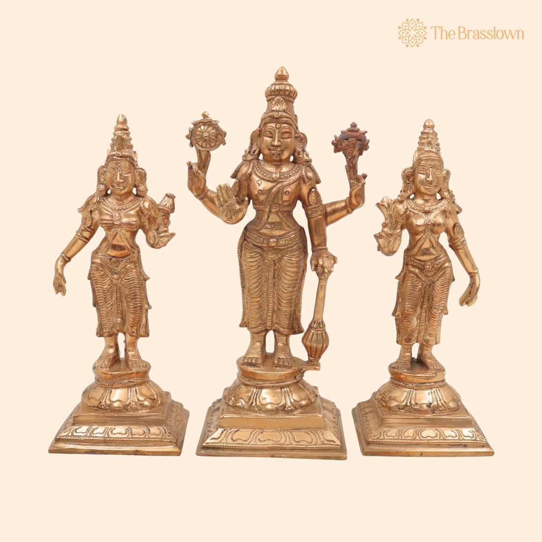 BronzeHandmade Panchaloha Vishnu Sri Devi Bhudevi Idol – Traditional South Indian Lakshmi Bhudevi Murti for Temple &amp; Home Pooja 6.5 Inch 1