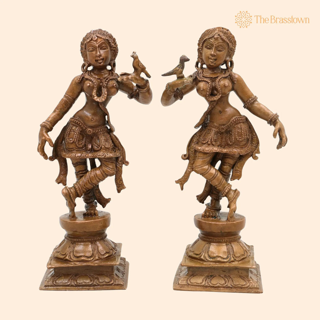 Bronze Apsara Idol Pair – Handcrafted Chola Art Panchaloha Apsarini Sculpture, Celestial Dancer Figurine for Puja, Home Mandir &amp; Décor 5.5 Inch 1