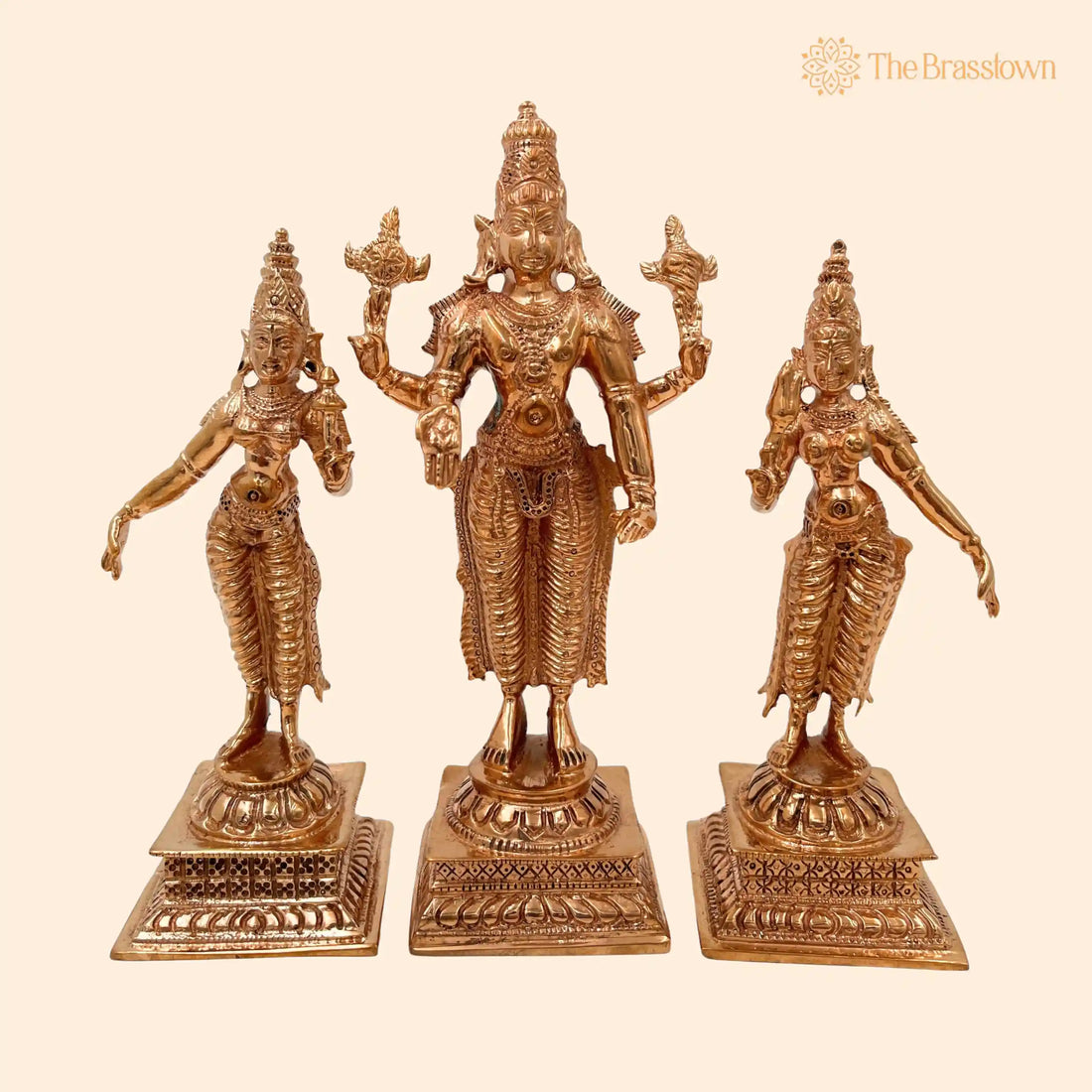 Bronze Vishnu with Sridevi Bhudevi Idol – Handcrafted Traditional Murti for Puja, Home Mandir &amp; Décor 6 Inch 1