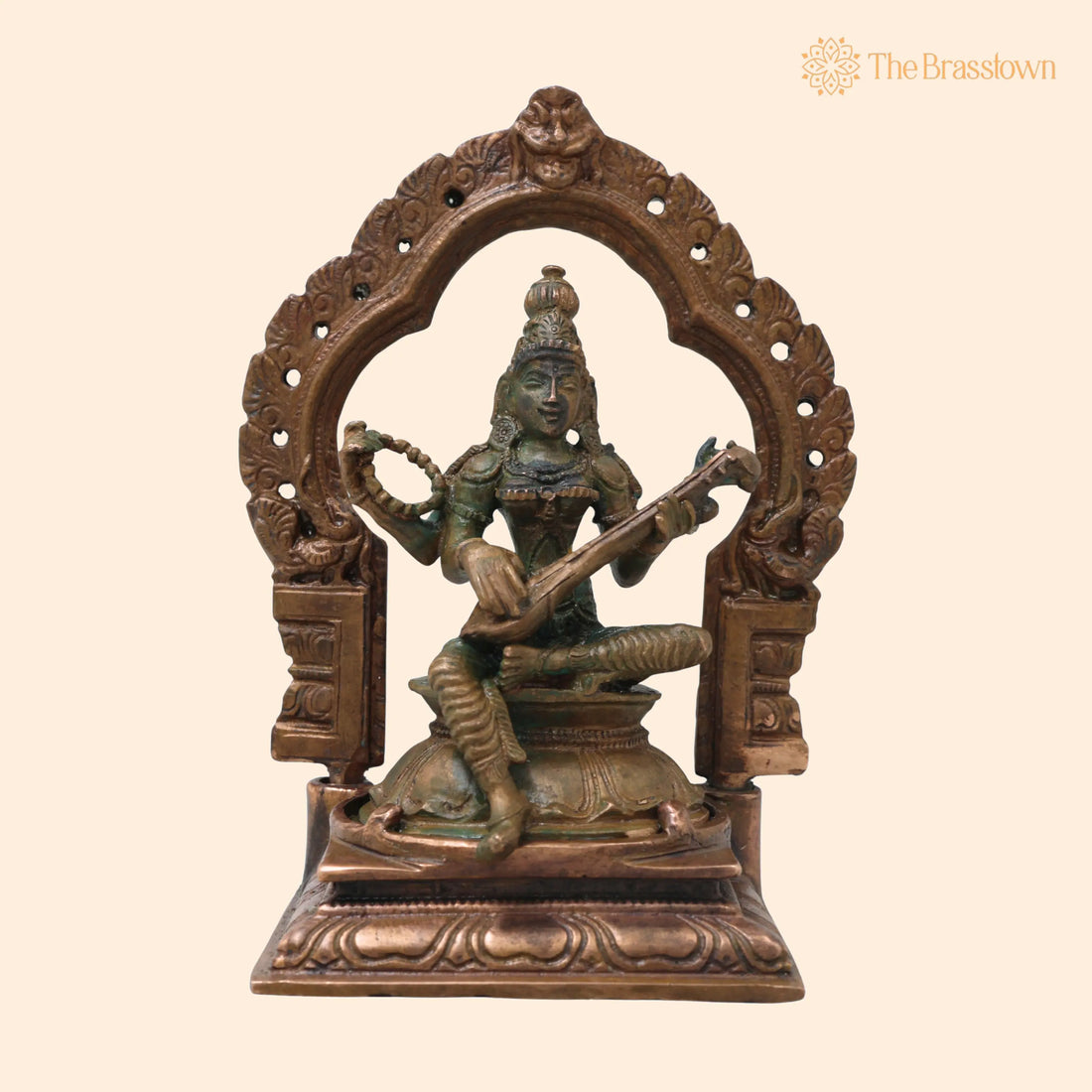 Bronze Saraswati Idol – Vagdevi Sharada Murti for Pooja Home Décor Gifting Handcrafted Traditional Chola Style 5 Inch 1