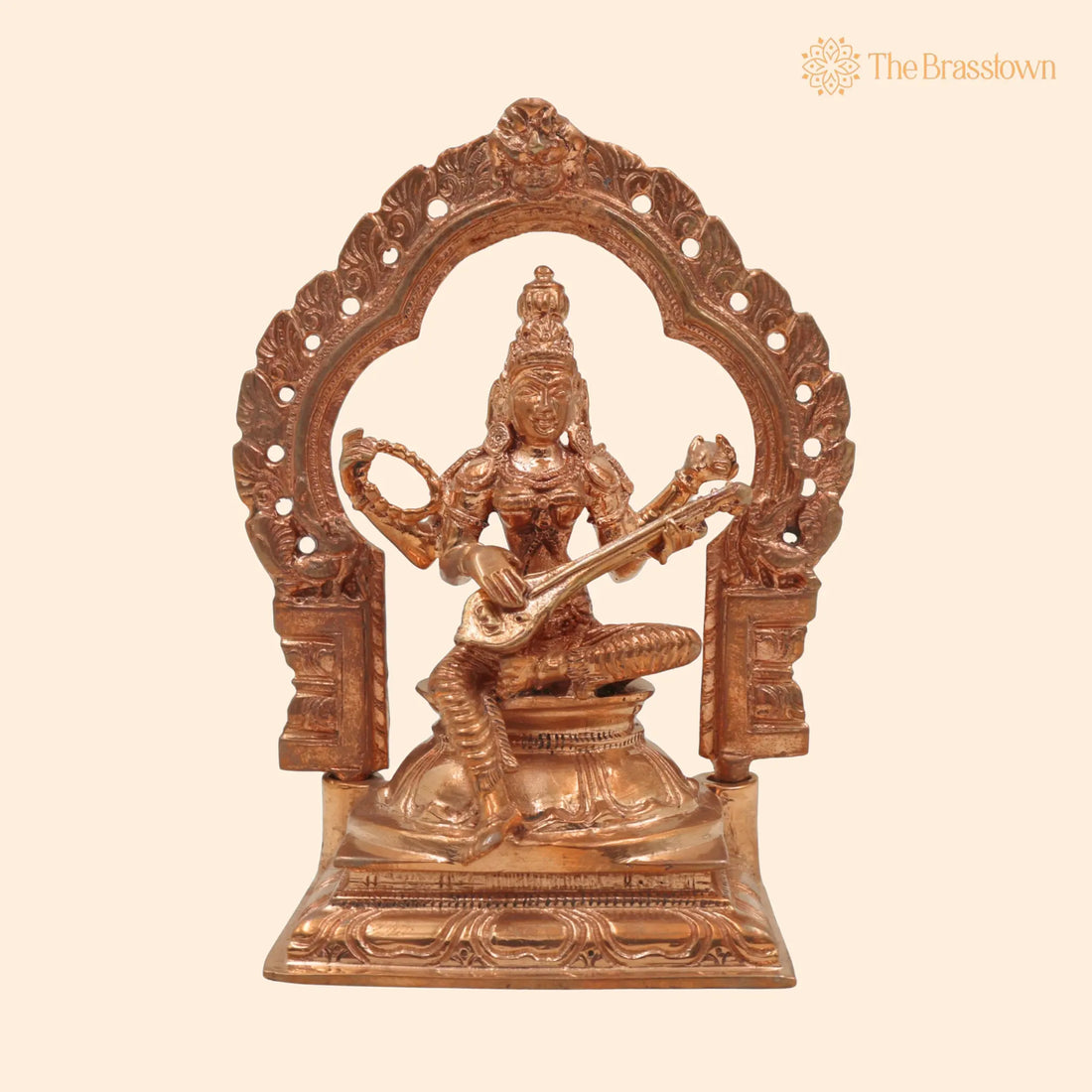 Handmade Panchaloha Bronze Saraswati Idol – Goddess of Knowledge, Wisdom, Sharada Murti for Pooja &amp; Home Décor 5 Inch 1