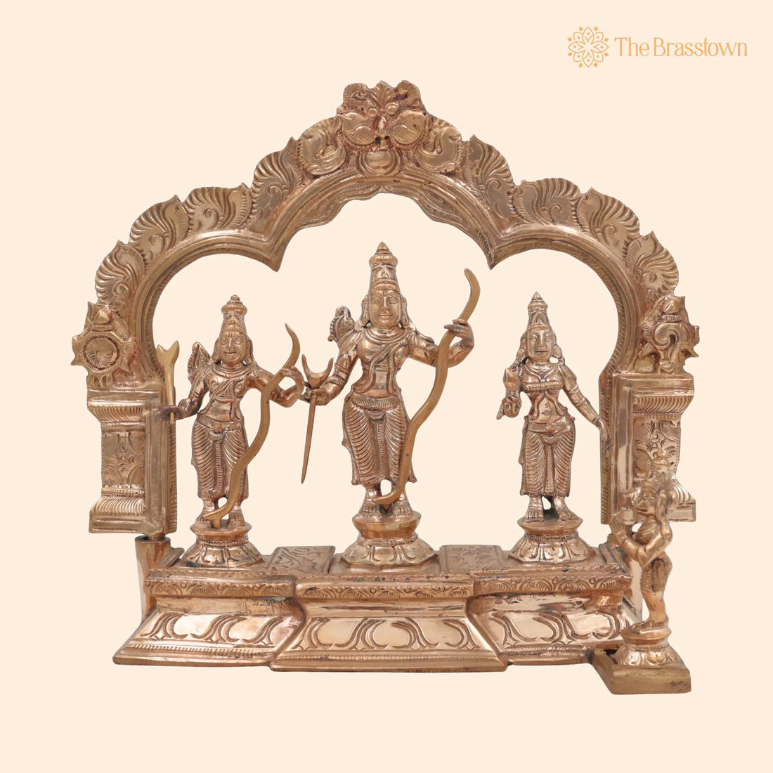 Handmade Panchaloha Bronze Rama Darbar Idol – Lord Rama Sita Laxman Statue with Peetam &amp; Prabhavali for Puja, Home Mandir &amp; Décor 9.5 Inch 1