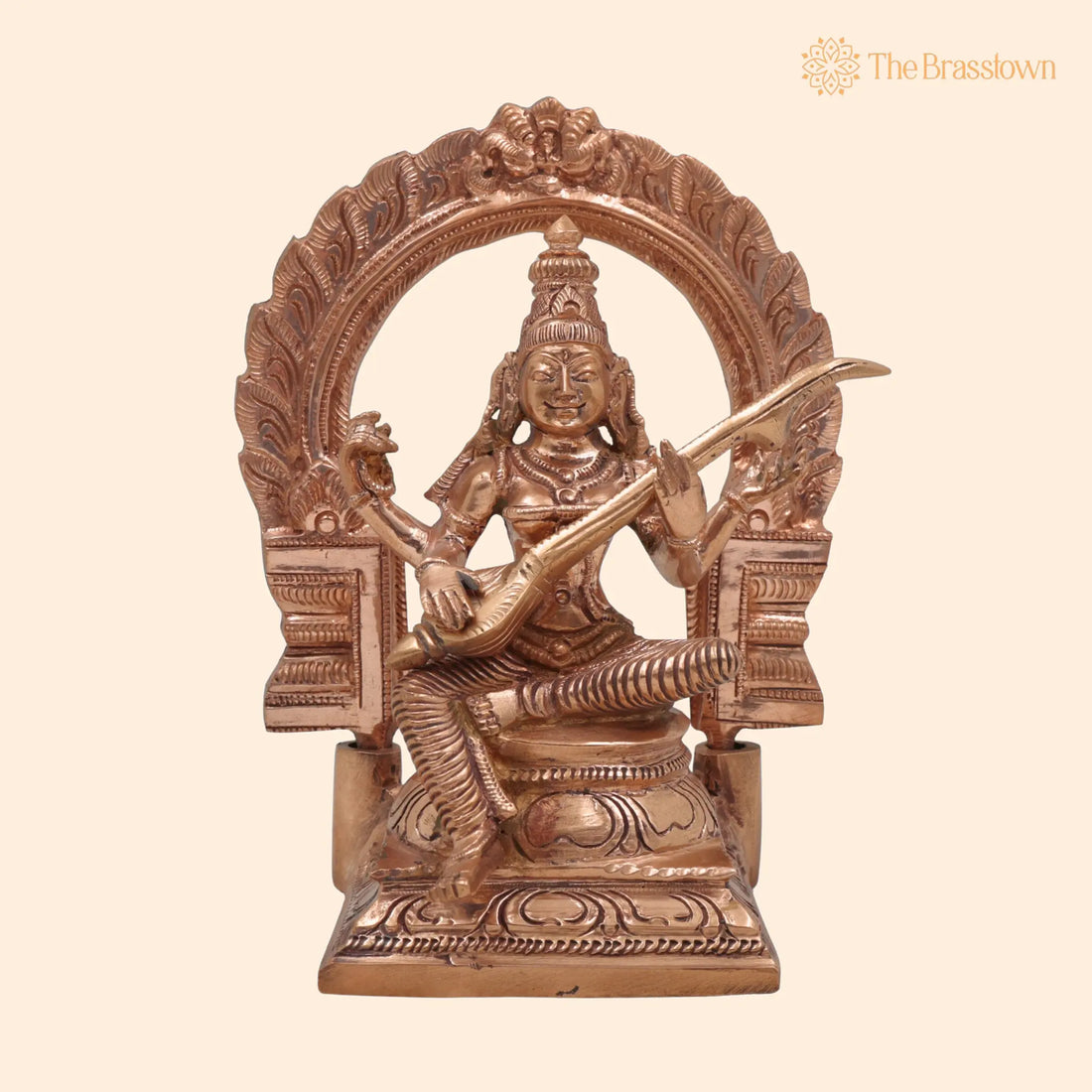 Handcrafted Panchaloha Bronze Saraswati Idol – Traditional Saraswati Murti, Goddess of Knowledge for Puja, Home Mandir &amp; Décor 6 Inch 1