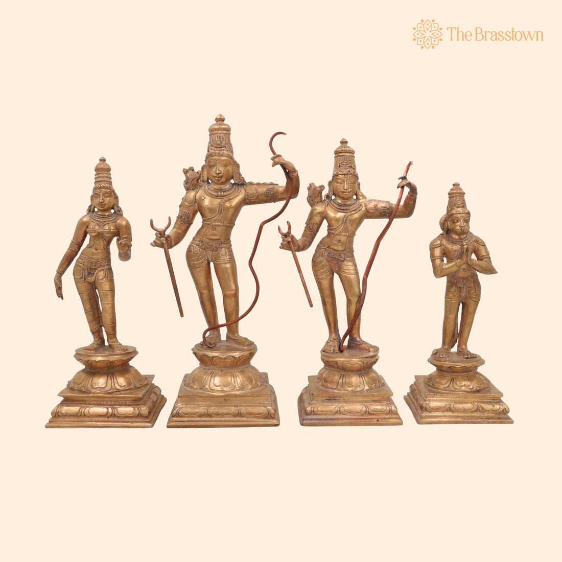 Handcrafted Bronze Panchaloha Rama Darbar Idol Set – Lord Rama Sita Laxman Hanuman Murti for Puja, Home Mandir &amp; Décor 10 Inch 1