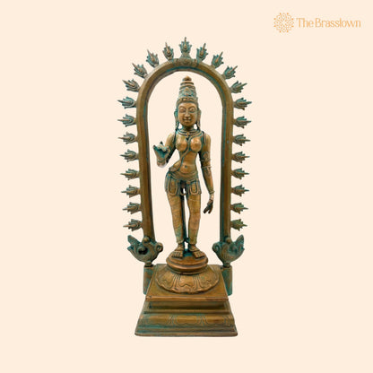 Handcrafted Bronze Goddess Parvati Idol – Panchadhatu Adi Parashakti Silai, Parvati Murti for Pooja, Home Décor 15 Inch 1