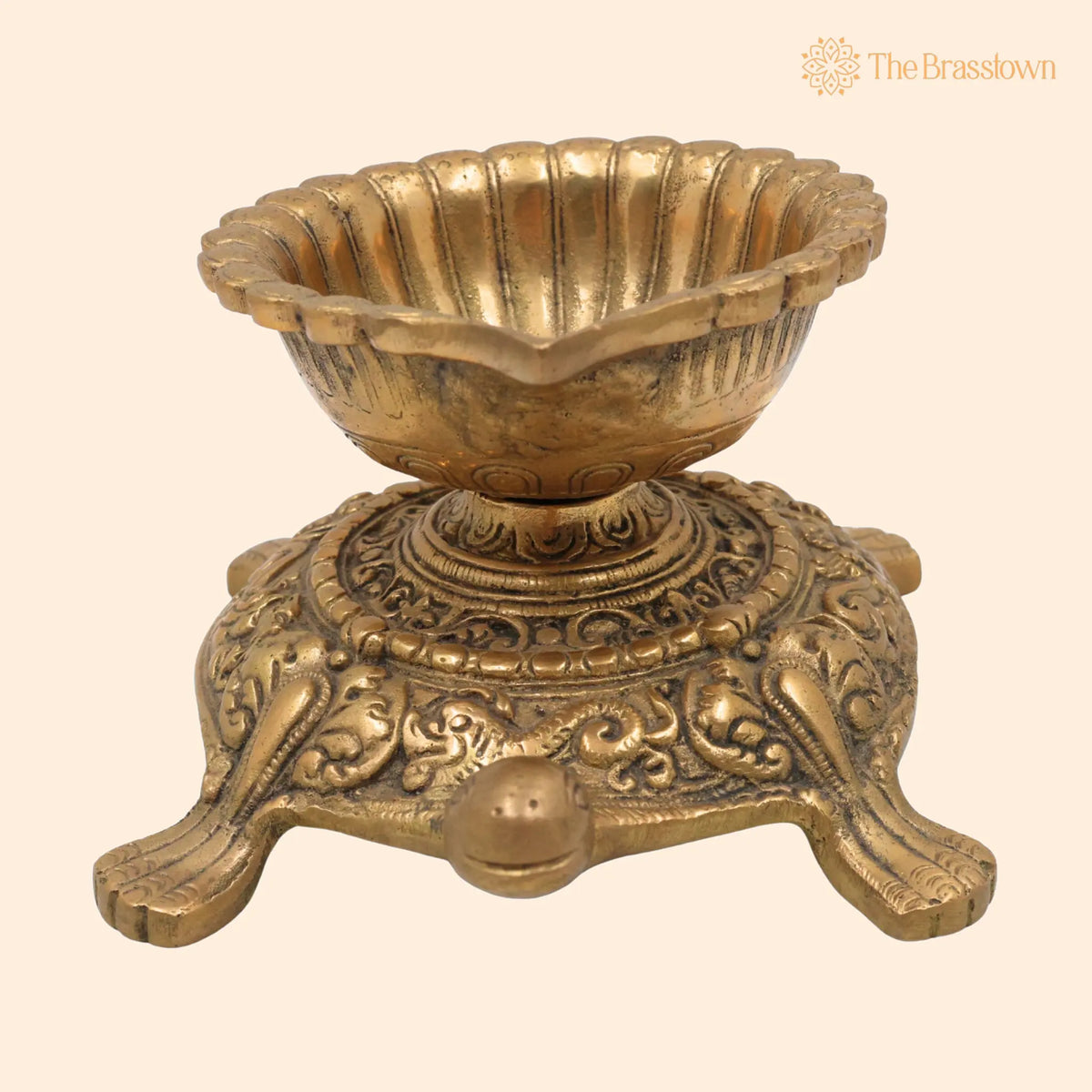 Brass Turtle Deepam Kuthu Vilakku – Handcrafted Traditional Pital Diya Lamp for Pooja, Nilavilakku Deepa Jyoti 4 Inch 1